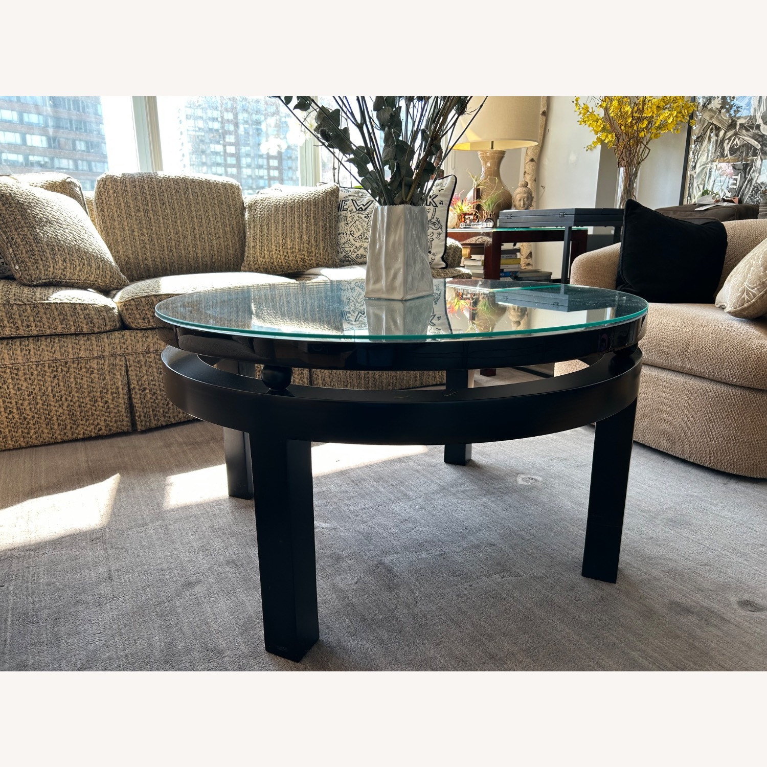 Solid Wood Coffee Table With Glass Top  - image-3