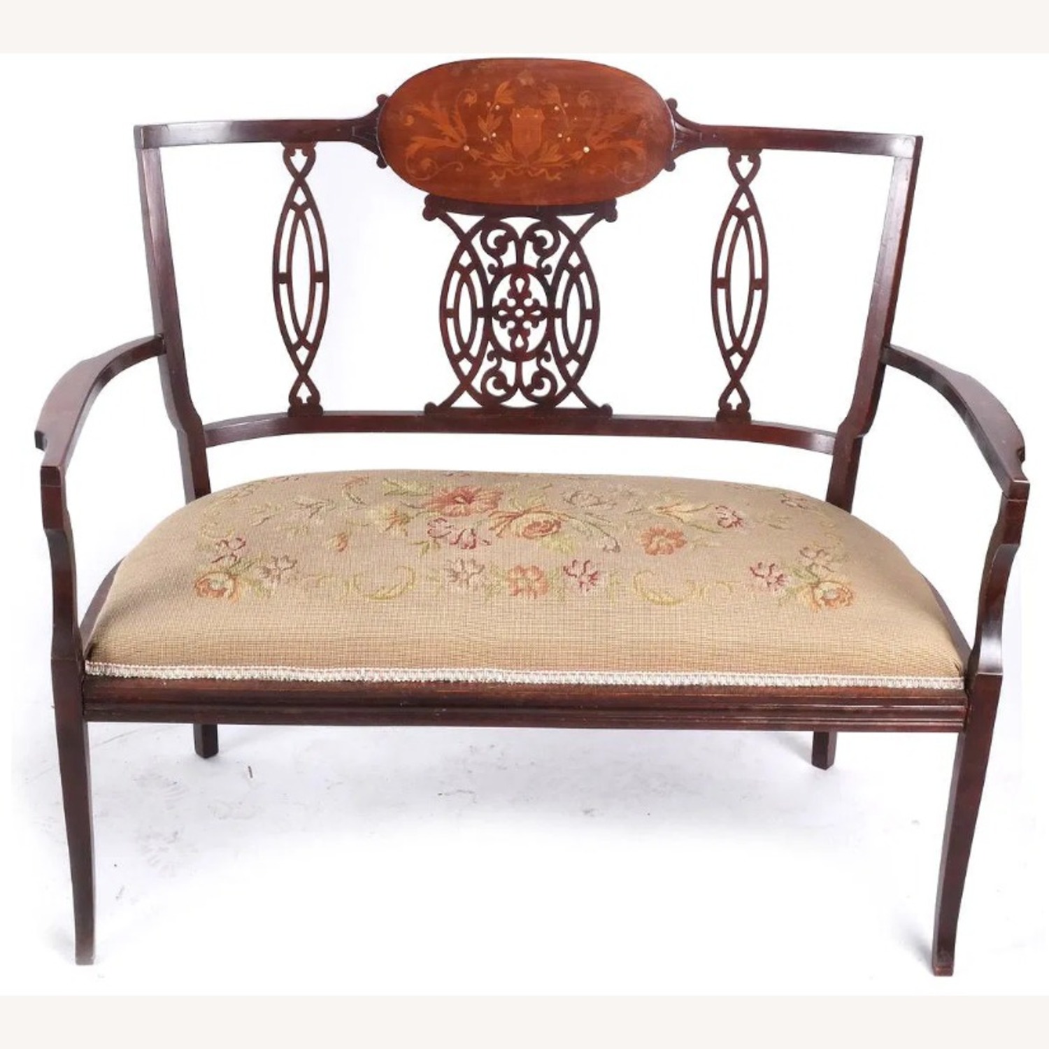 Edwardian Open-work Inlaid Bench - image-1