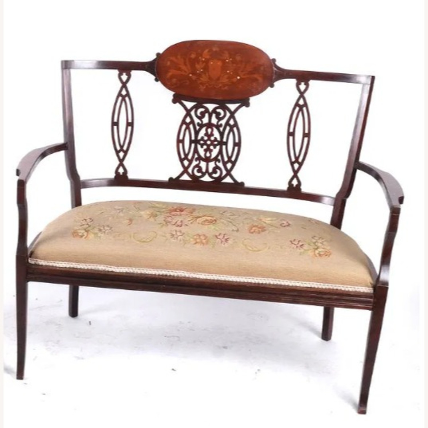 Edwardian Open-work Inlaid Bench - image-2