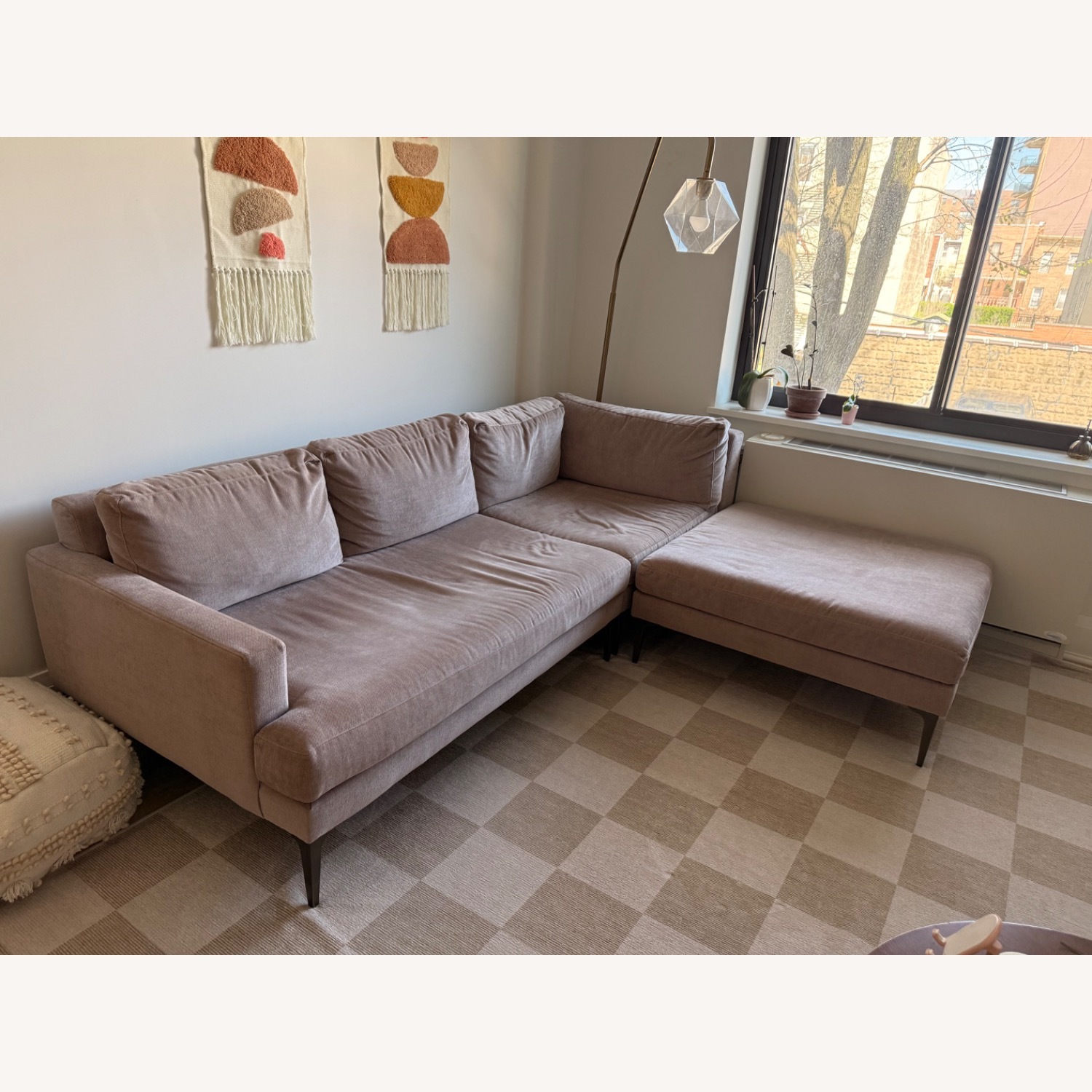 West Elm Mauve Velvet Andes 3-Piece Sectional - image-2