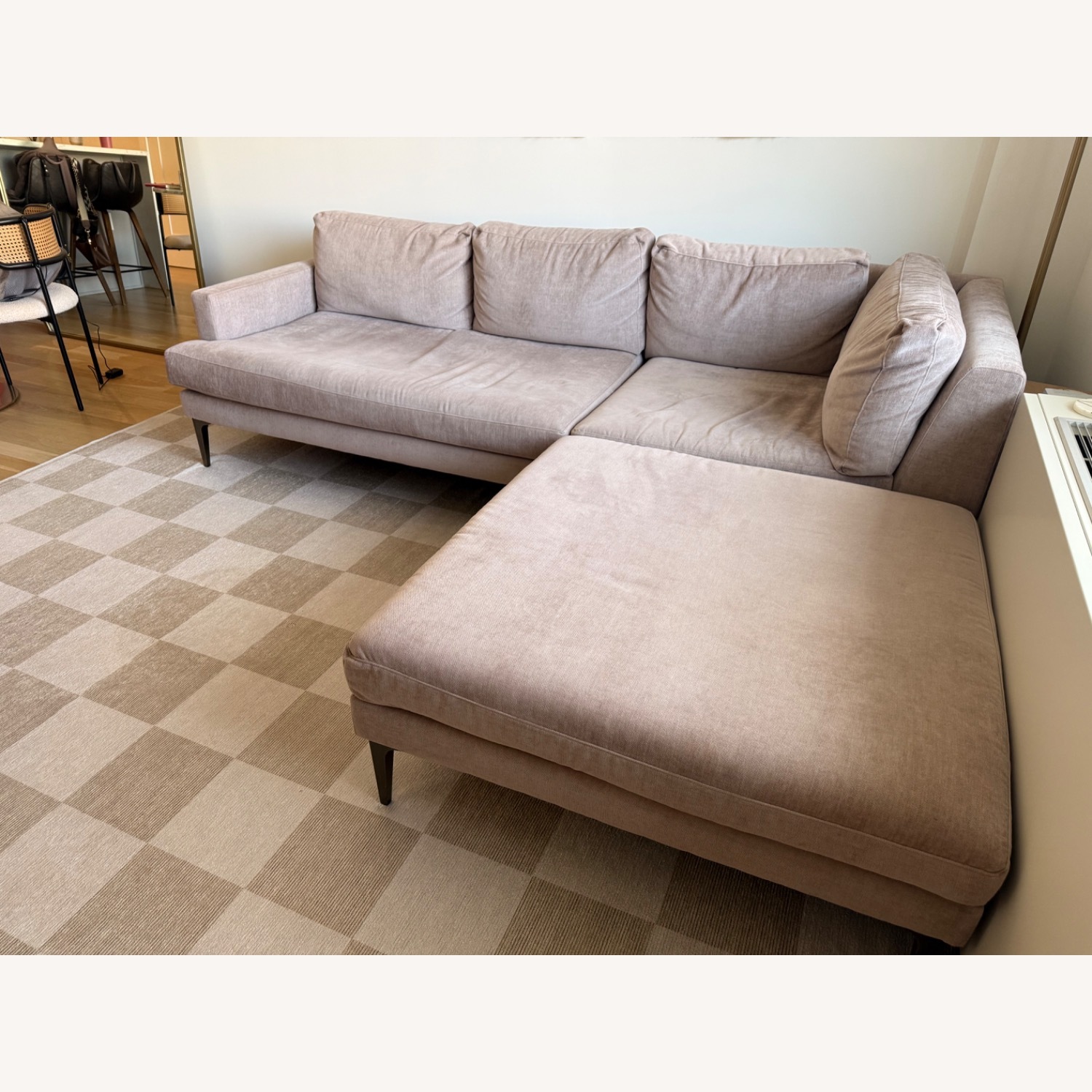 West Elm Mauve Velvet Andes 3-Piece Sectional - image-3