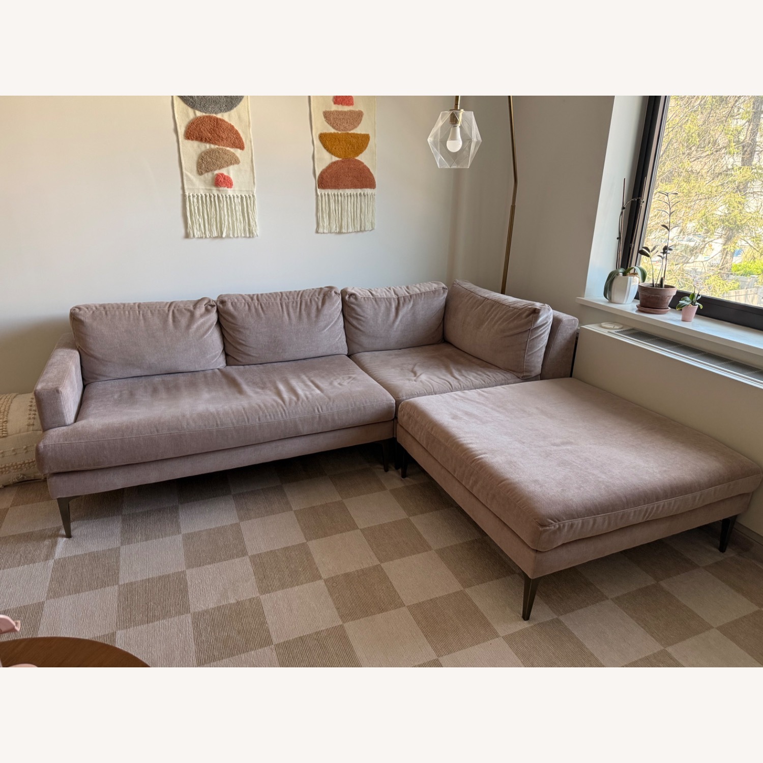 West Elm Mauve Velvet Andes 3-Piece Sectional - image-1