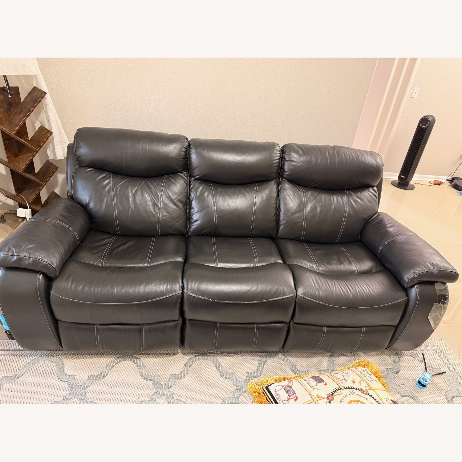 Havertys Black Leather 3 Seater Sofa - image-1