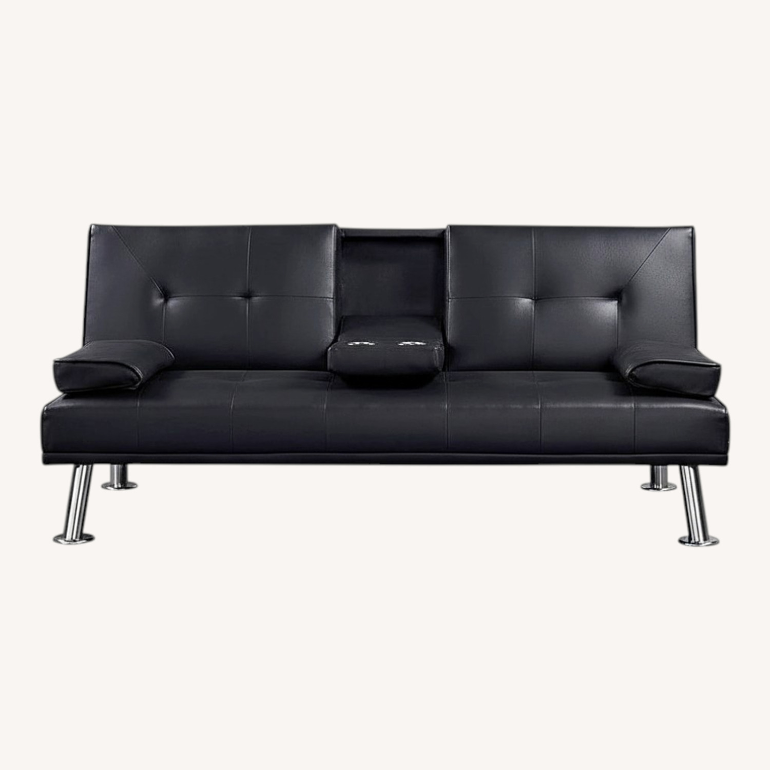 Black Leather Futon - image-0