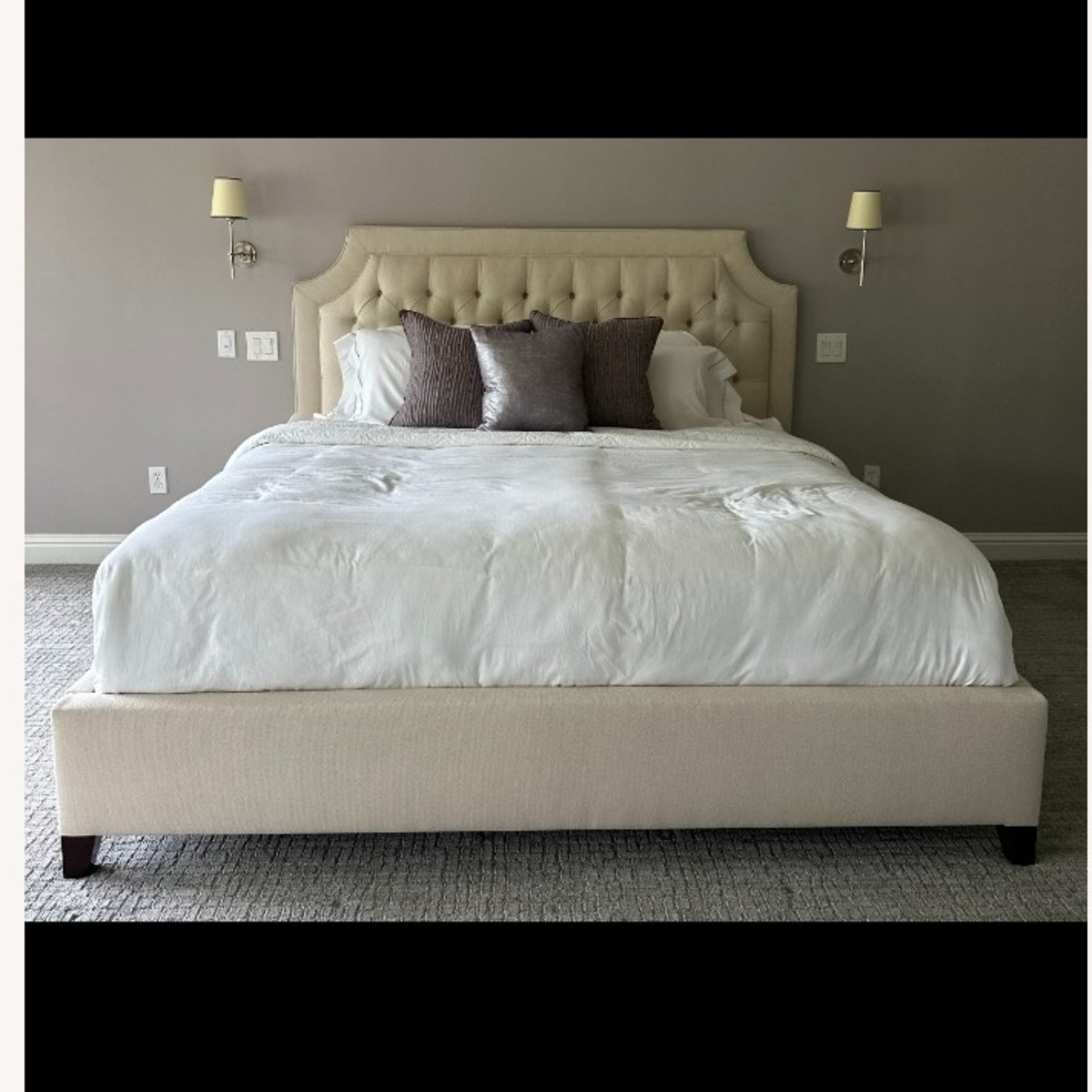 Natural Fabric King Bed - image-1