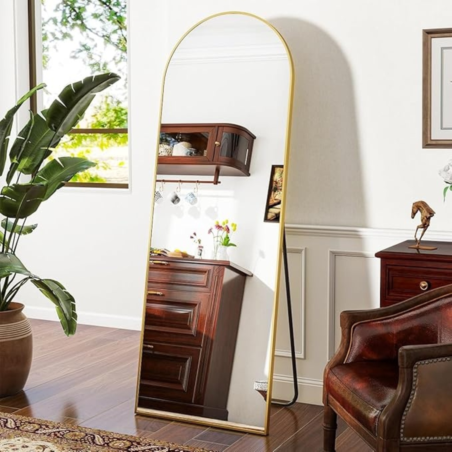 Amazon Arched Gold Glass Floor Mirror - image-4