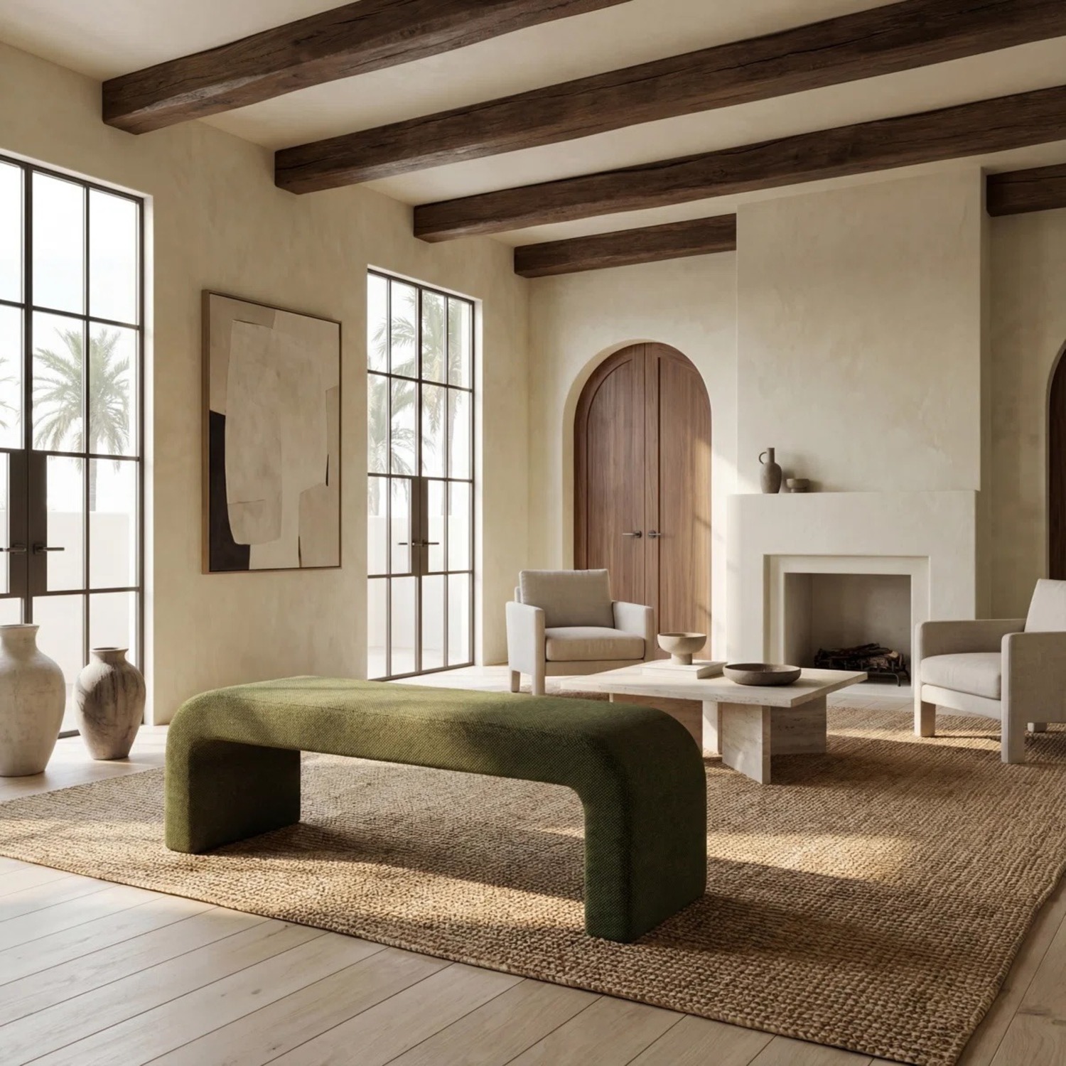 Allmodern Velvet Green Bench - image-1