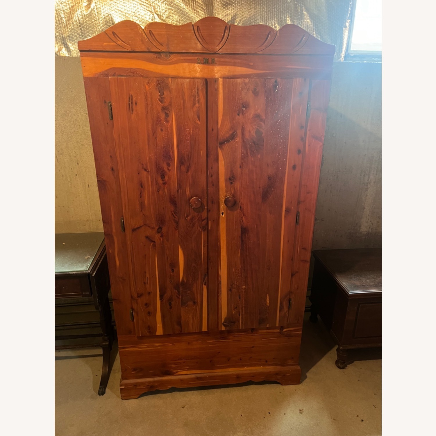 Antique Dark Brown Wood Wardrobe - image-2