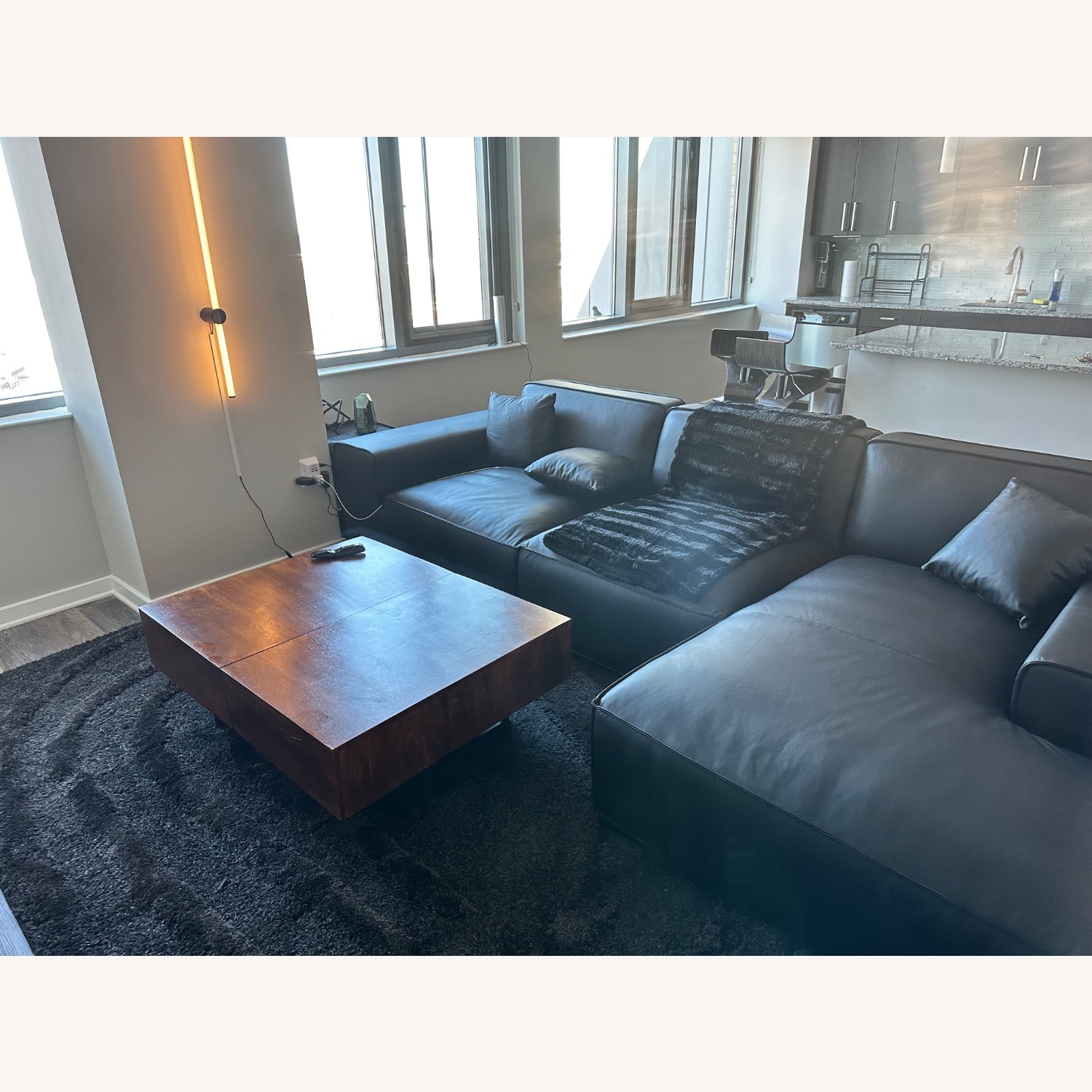Black Leather 2 Piece Sectional - image-2