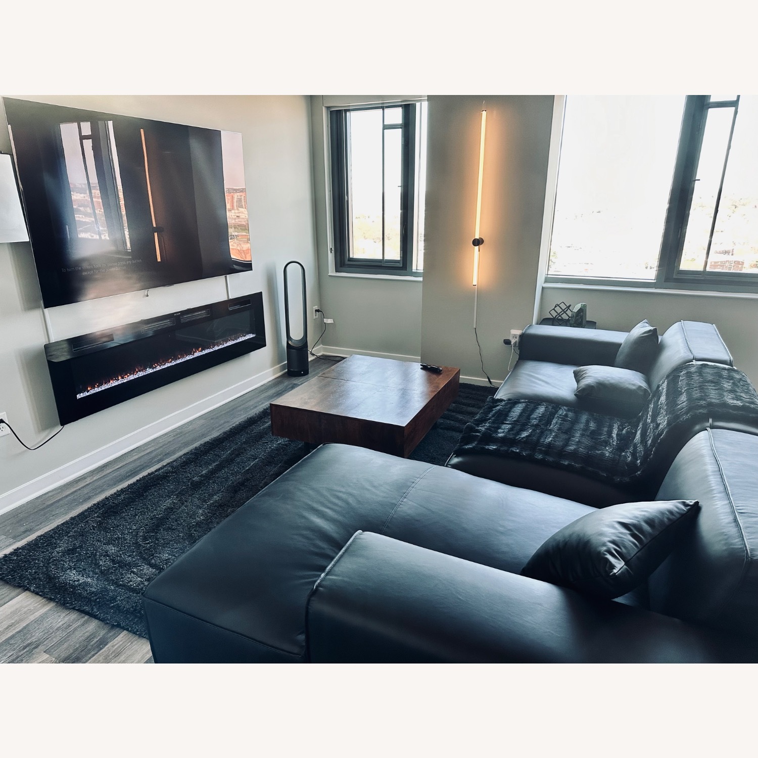 Black Leather 2 Piece Sectional - image-3