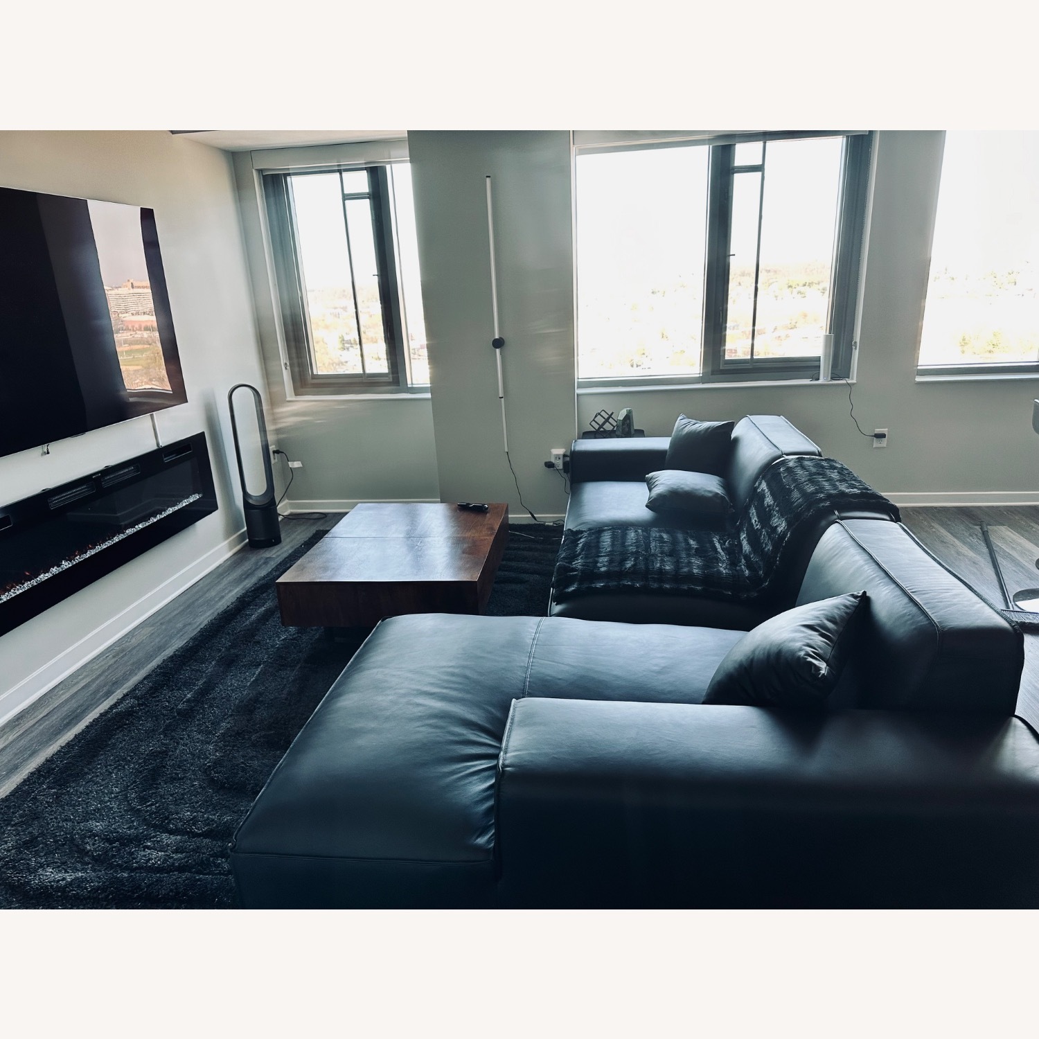 Black Leather 2 Piece Sectional - image-1