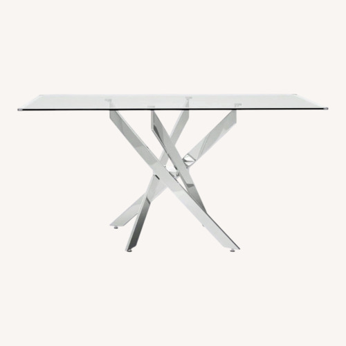 Used Wayfair Glass Dining Table with Chrome Sculptural Base for sale on AptDeco