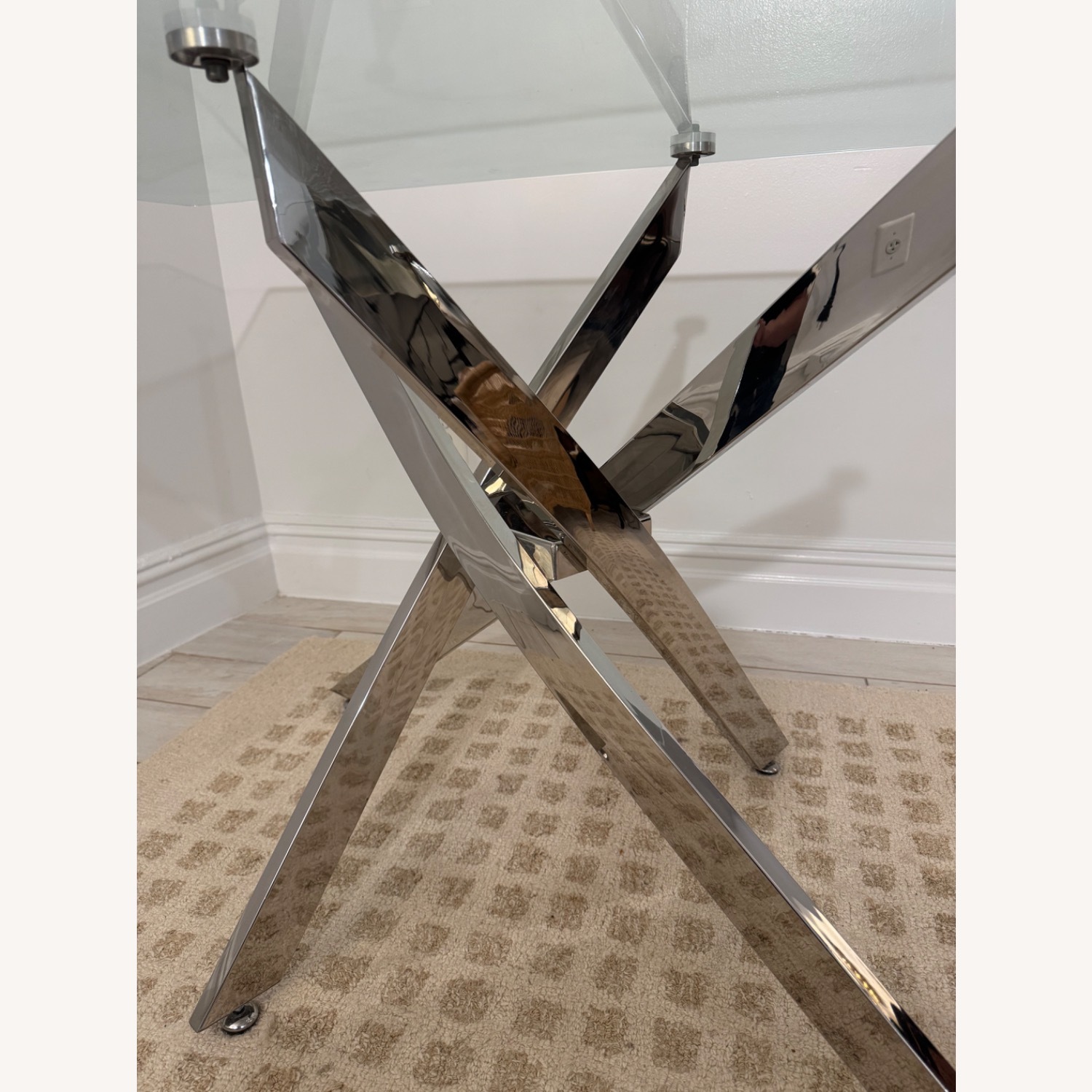 Wayfair Glass Dining Table with Chrome Sculptural Base - image-9