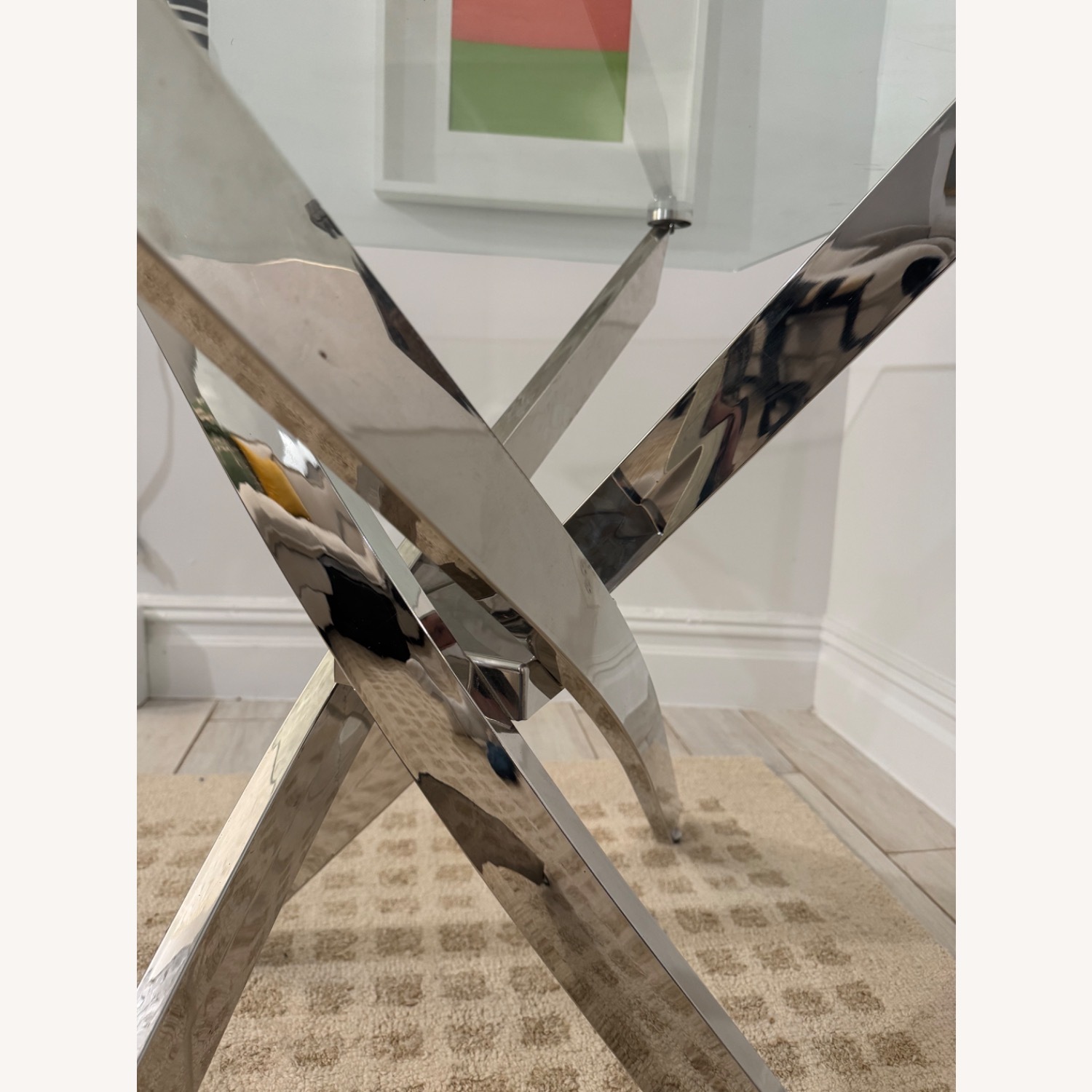 Wayfair Glass Dining Table with Chrome Sculptural Base - image-11