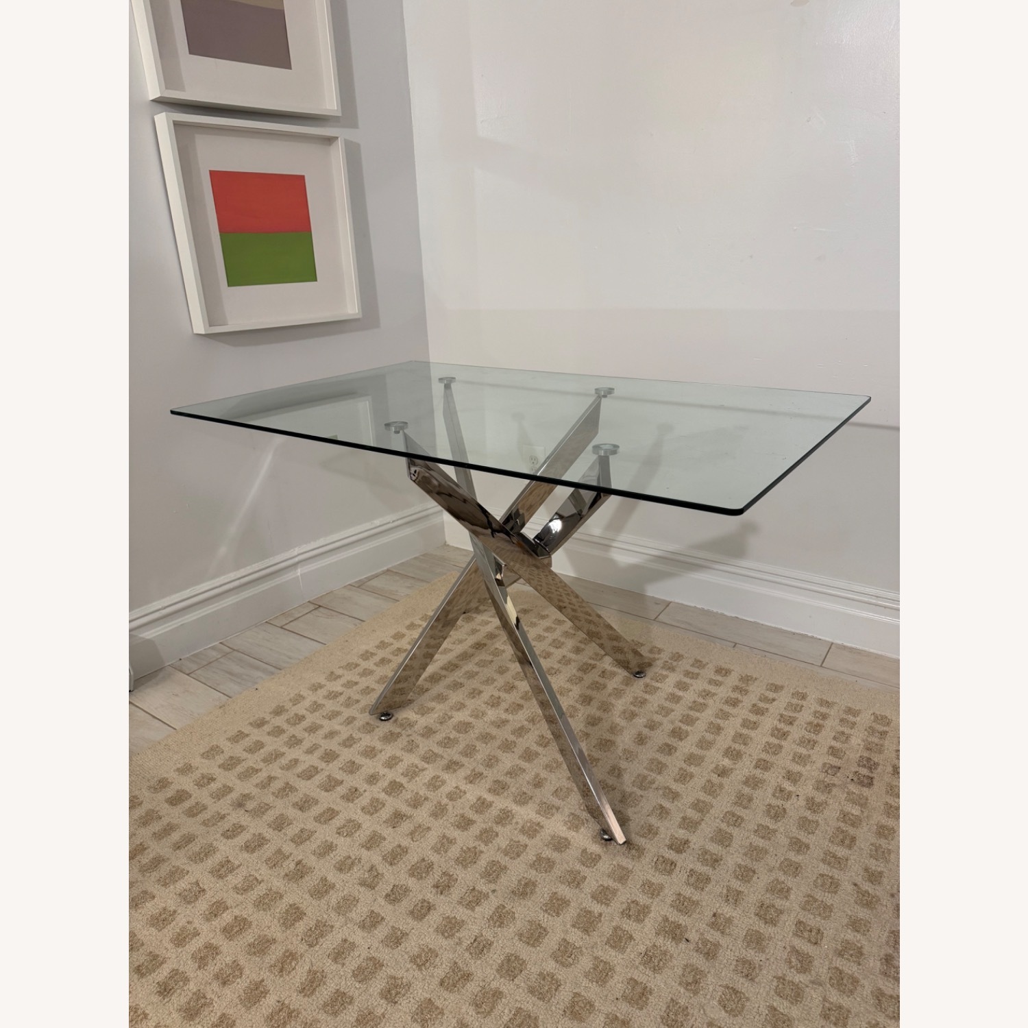 Wayfair Glass Dining Table with Chrome Sculptural Base - image-3