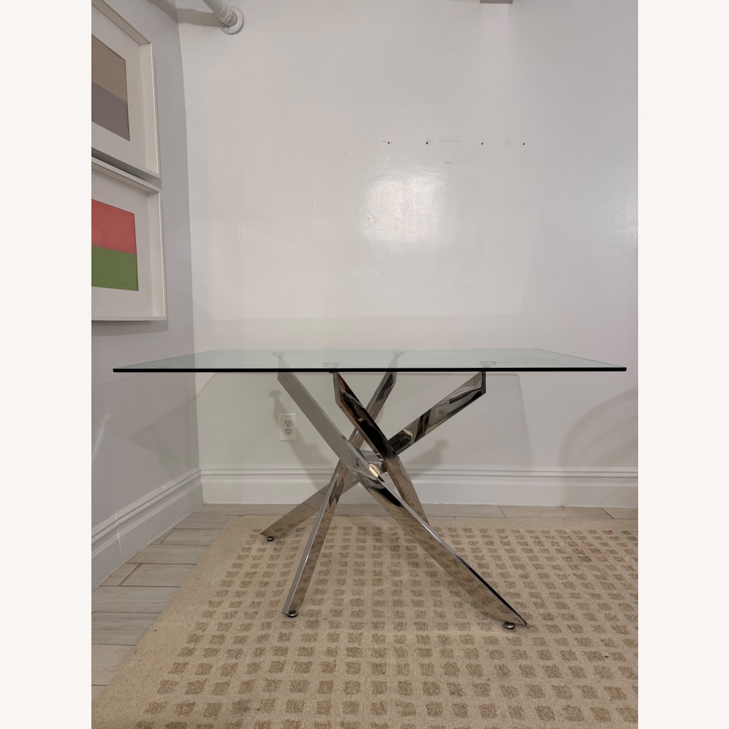 Wayfair Glass Dining Table with Chrome Sculptural Base - image-1