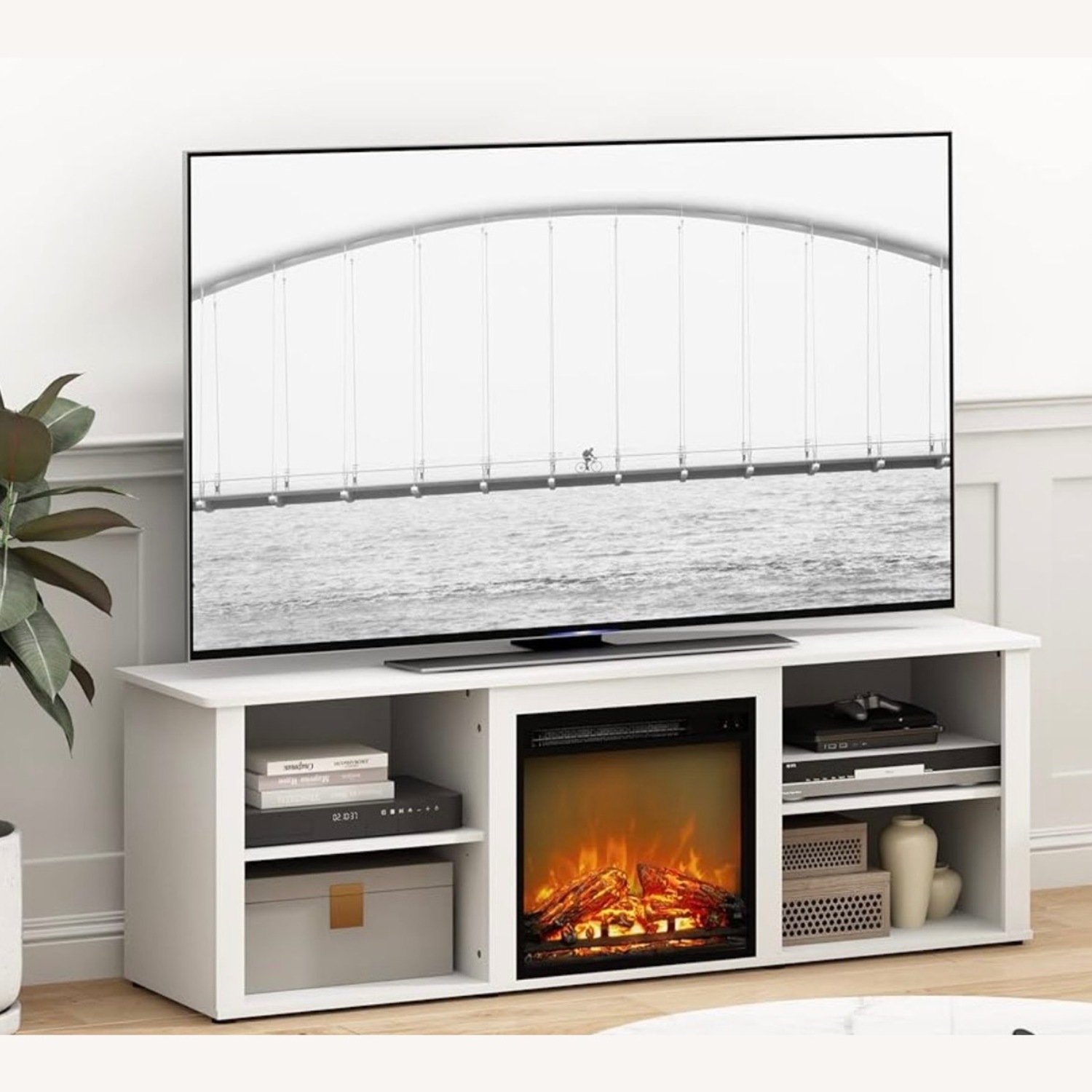 Amazon White Wood Media Storage - image-2