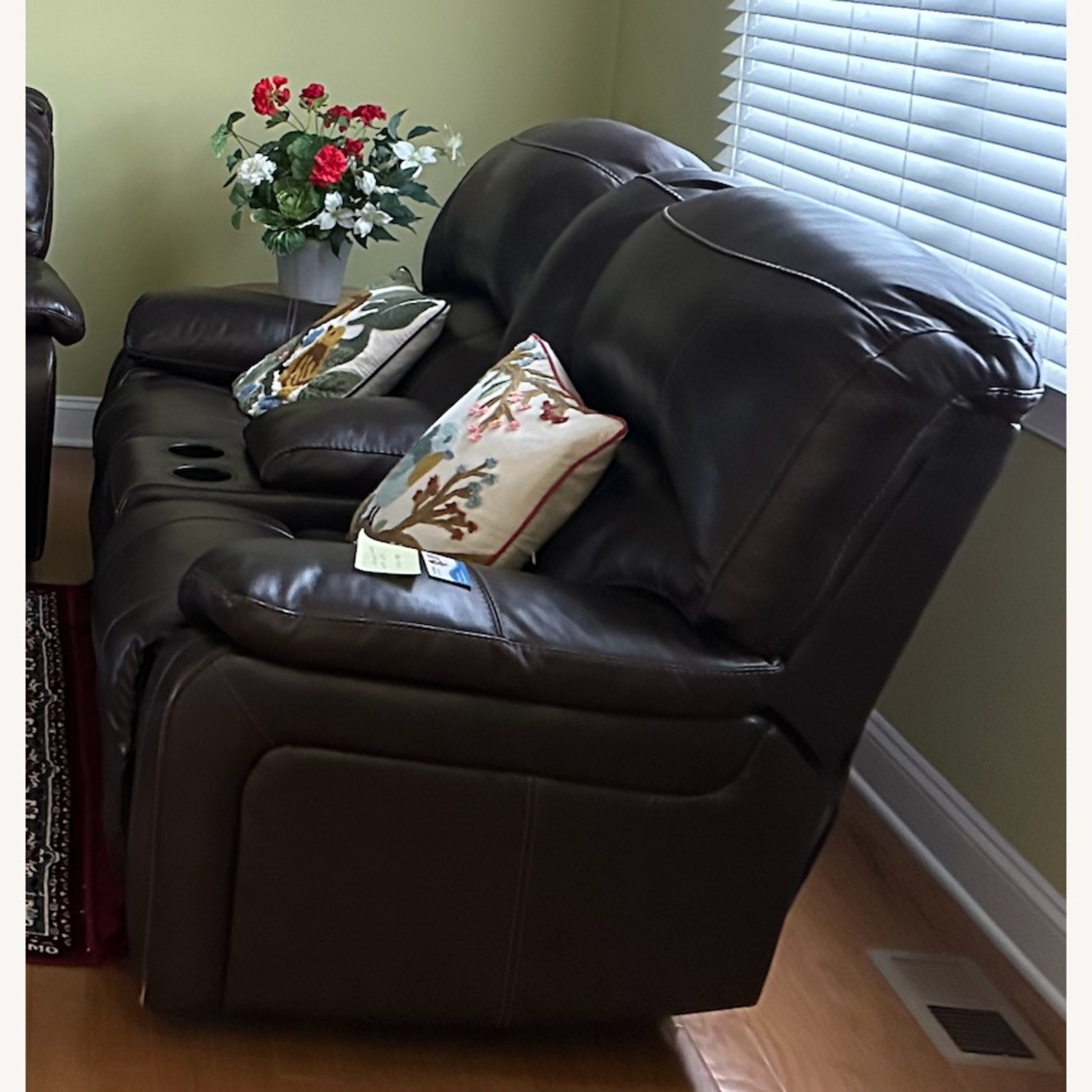Ashley Power Recliner Full Grain Leather Loveseat Console - image-2