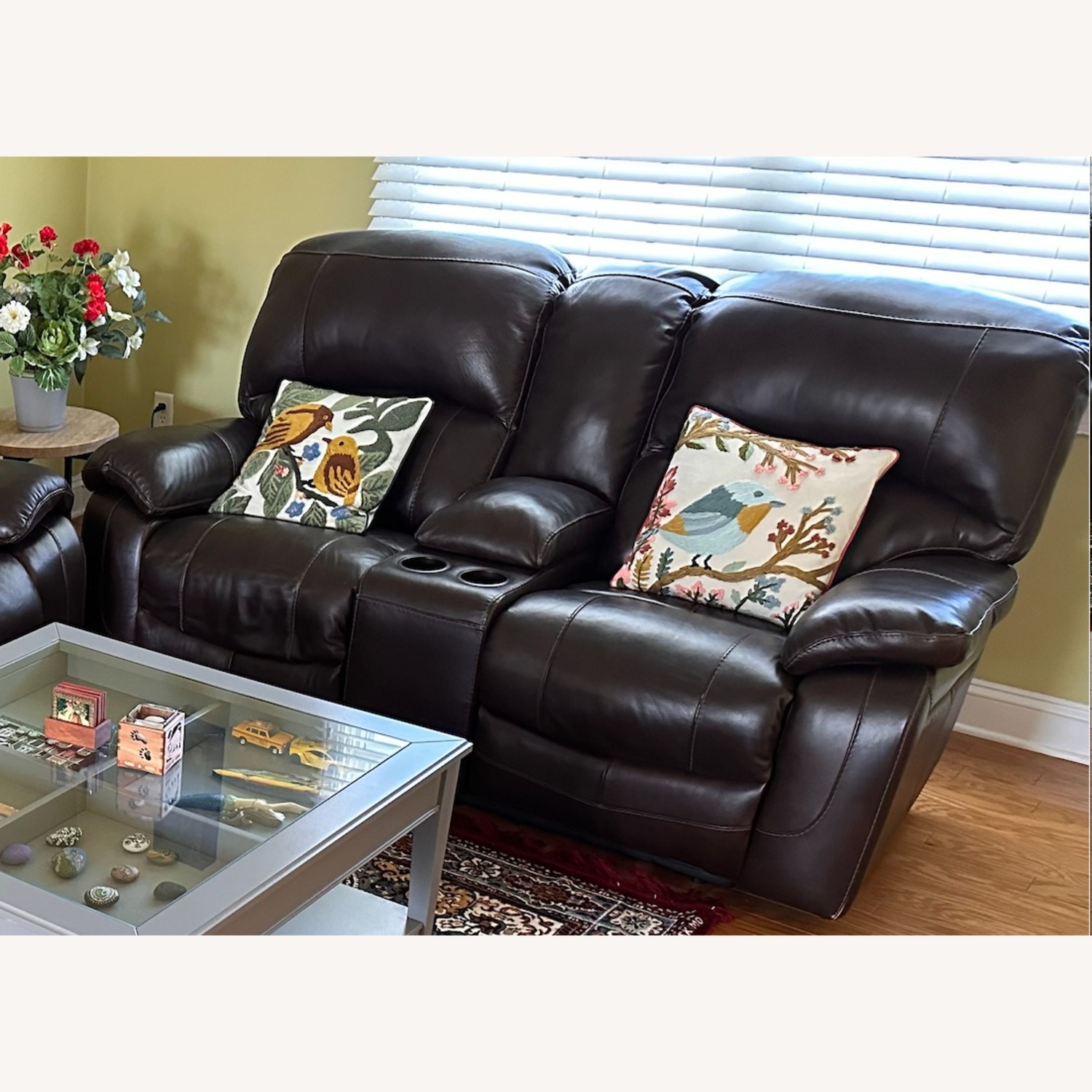 Ashley Power Recliner Full Grain Leather Loveseat Console - image-3