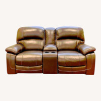 Ashley Power Recliner Full Grain Leather Loveseat Console