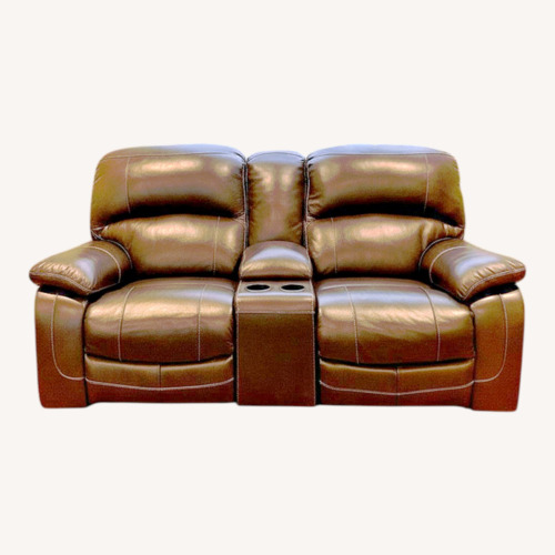 Used Ashley Power Recliner Full Grain Leather Loveseat Console for sale on AptDeco