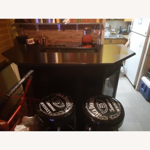 Used Vintage Dining Table Jack Daniels Stools for sale on AptDeco