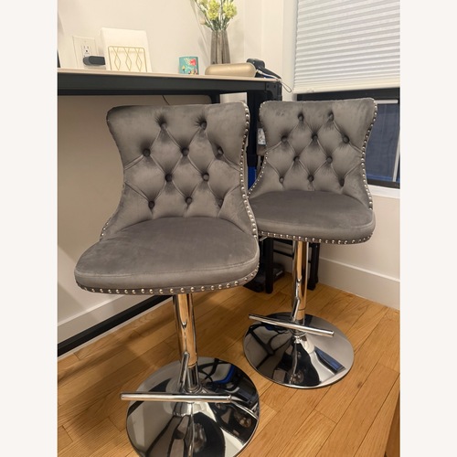 Used Macy's Pop-Maison Light Gray Velvet Stools for sale on AptDeco