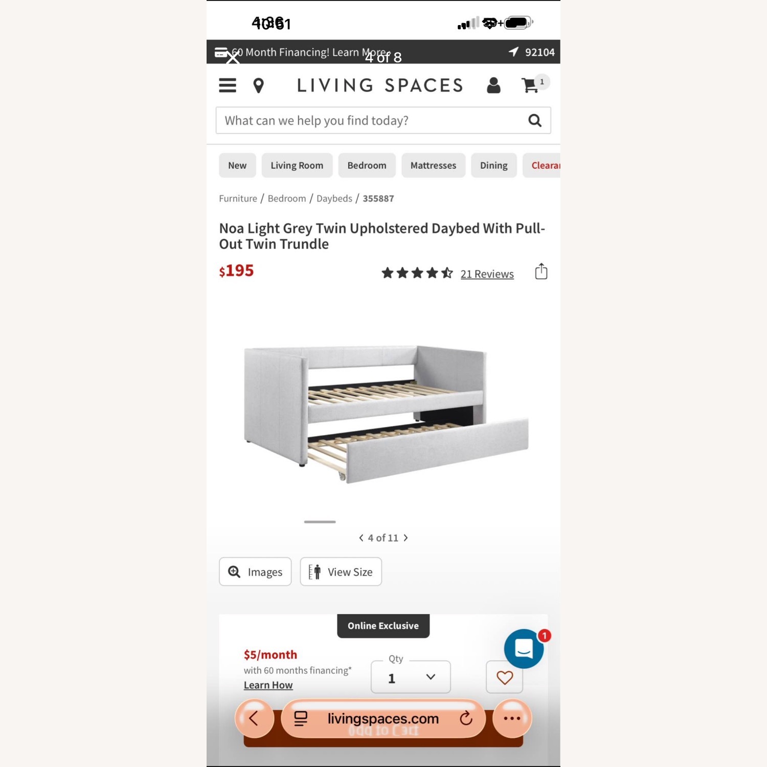 Living Spaces Grey Twin Daybed With Pull-Out Twin Trundle - image-2