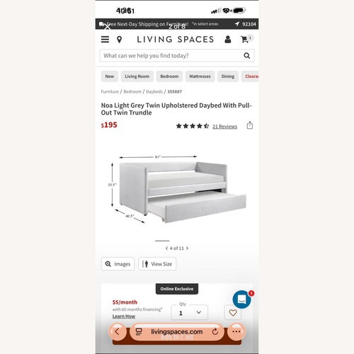 Used Living Spaces Grey Twin Daybed With Pull-Out Twin Trundle for sale on AptDeco