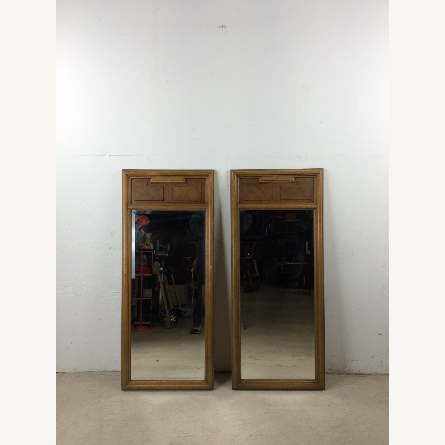 Pair of Mid Century Wall Mirrors w Burlwood Inlay - image-1