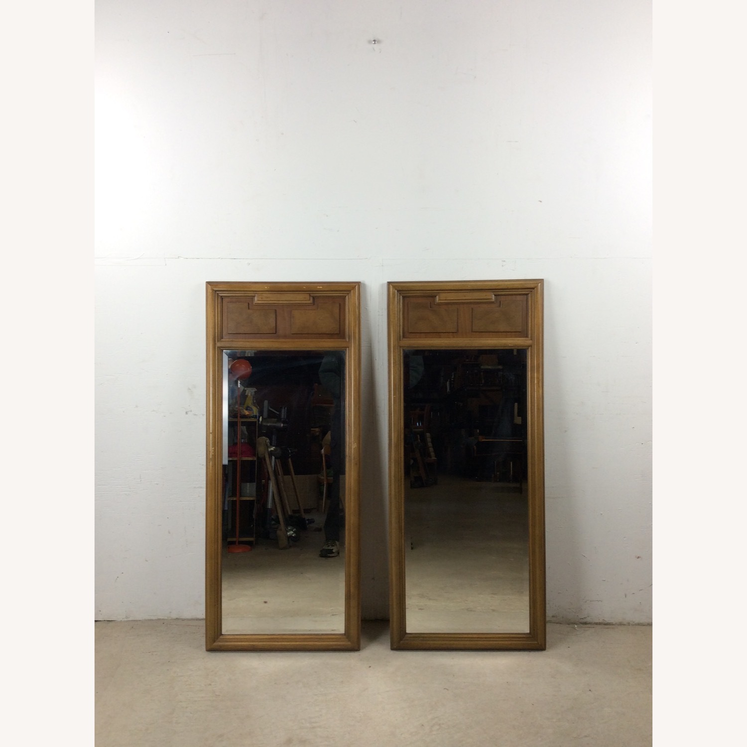 Pair of Mid Century Wall Mirrors w Burlwood Inlay - image-3