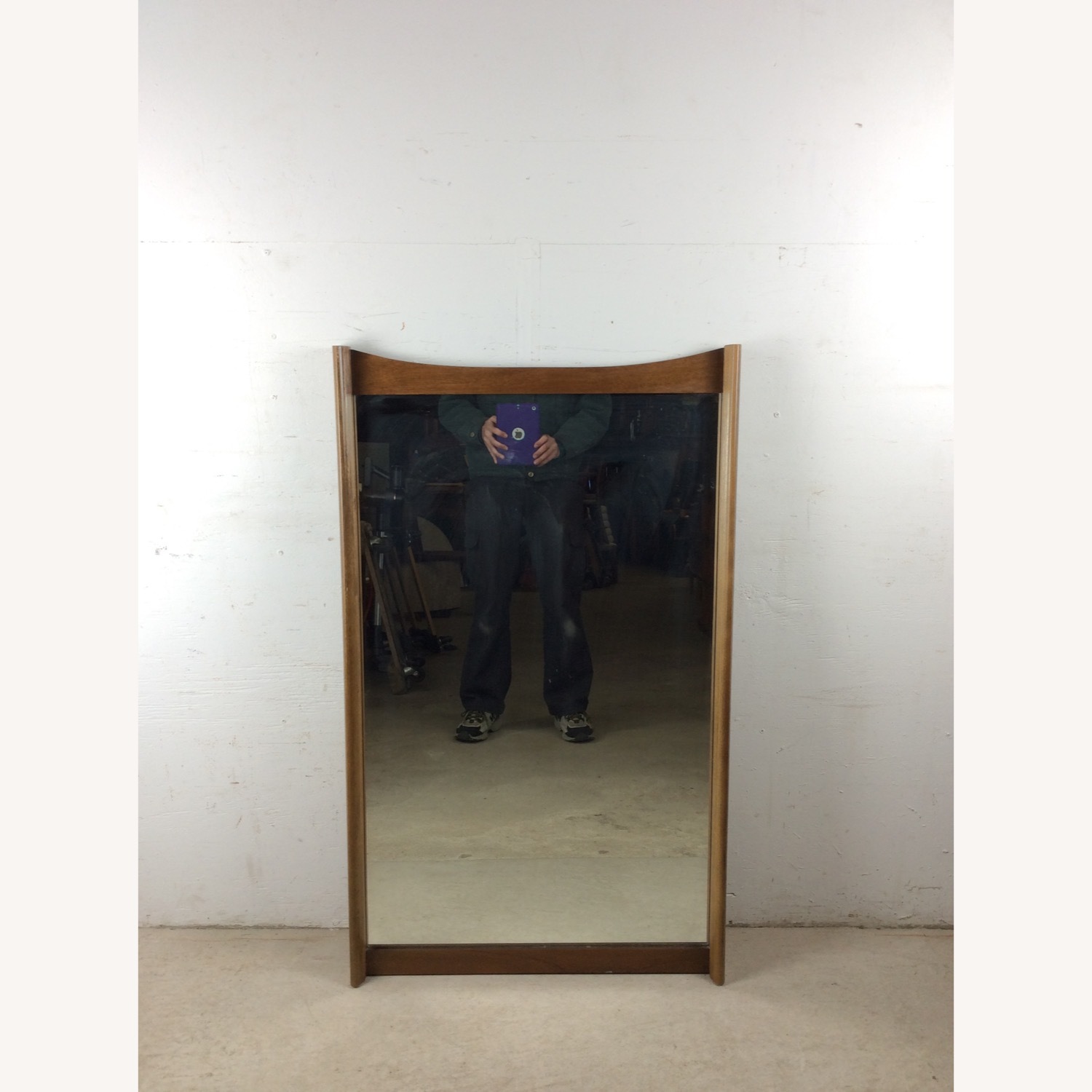 Mid Century Mirror with Unique Curved Top Frame - image-3