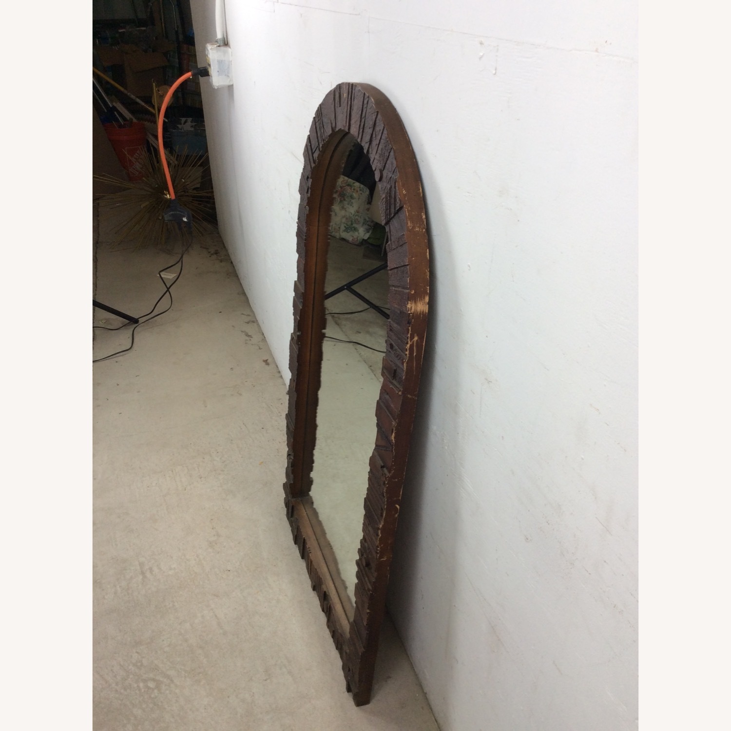 MCM Arch Top Wall Mirror with Brutalist Frame - image-17