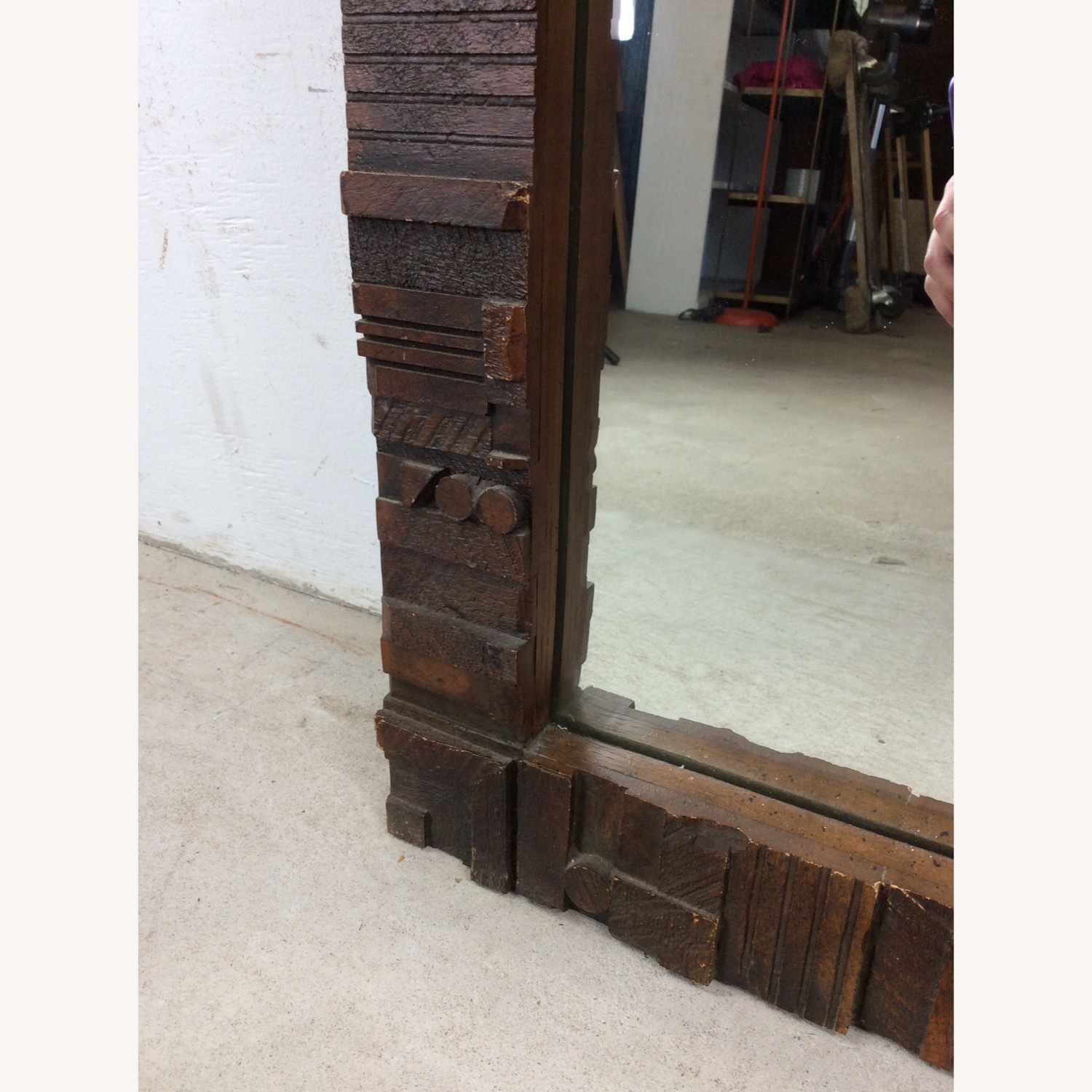 MCM Arch Top Wall Mirror with Brutalist Frame - image-8