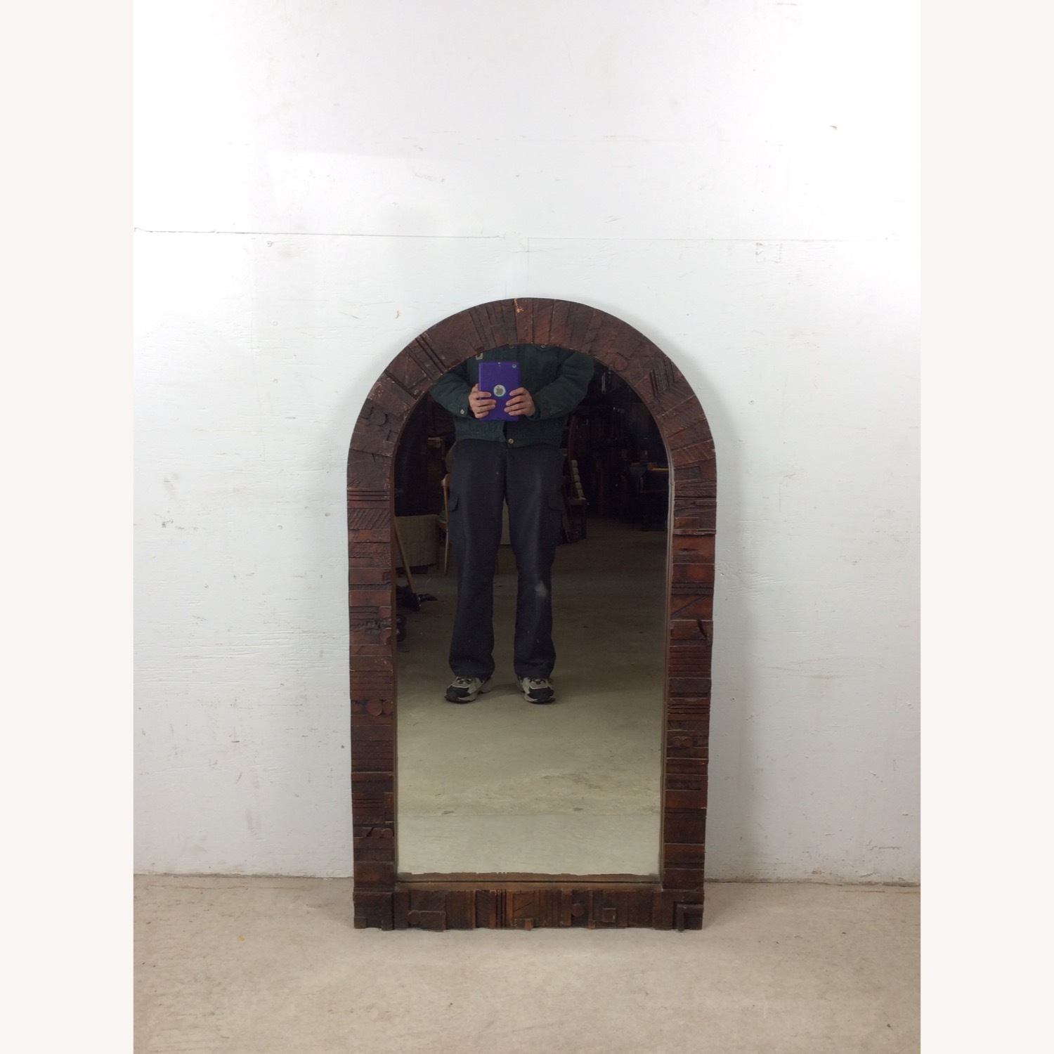 MCM Arch Top Wall Mirror with Brutalist Frame - image-2