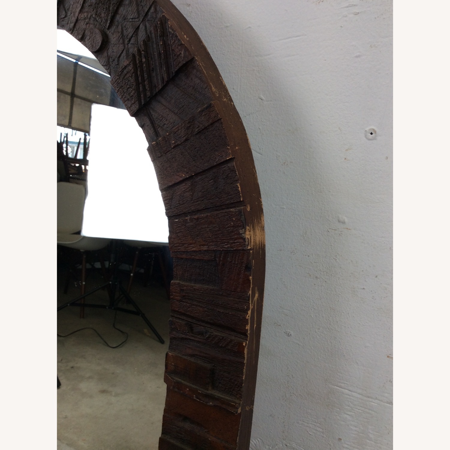 MCM Arch Top Wall Mirror with Brutalist Frame - image-9