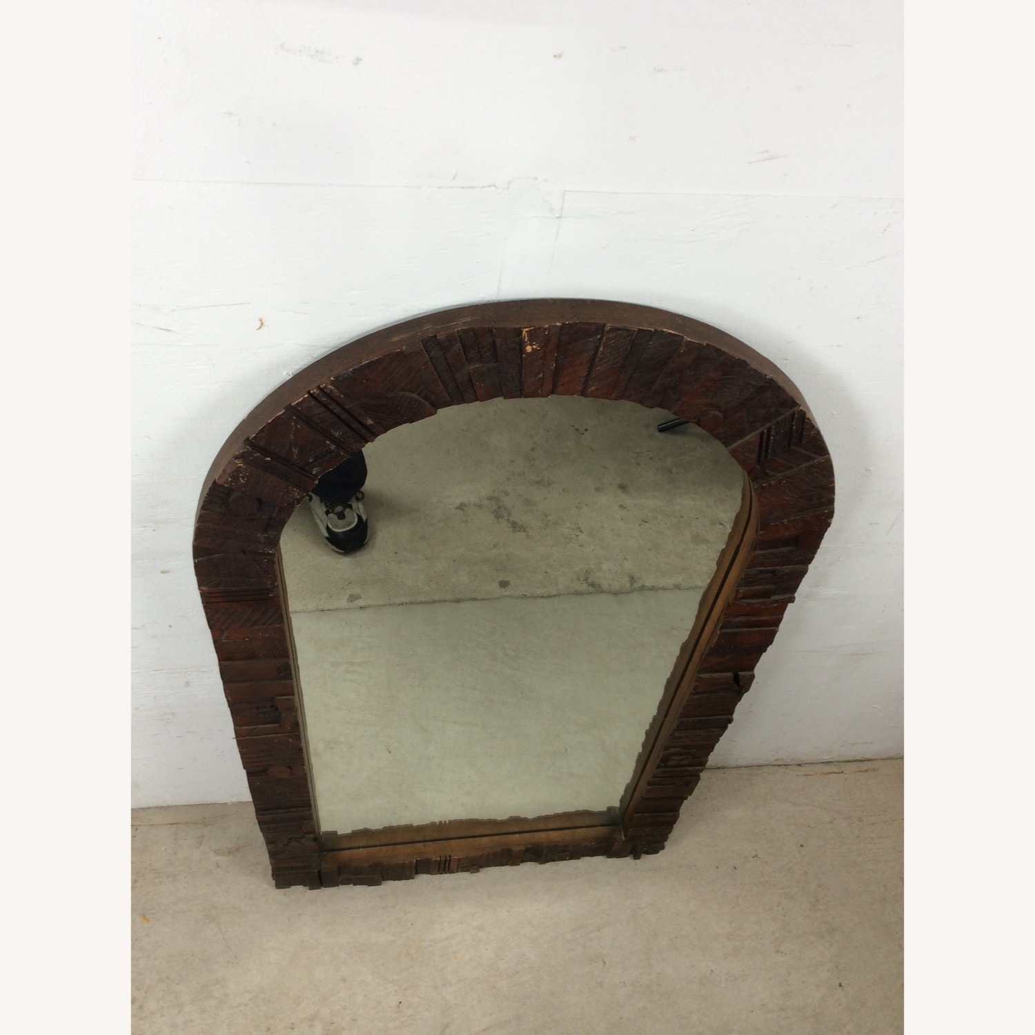 MCM Arch Top Wall Mirror with Brutalist Frame - image-15