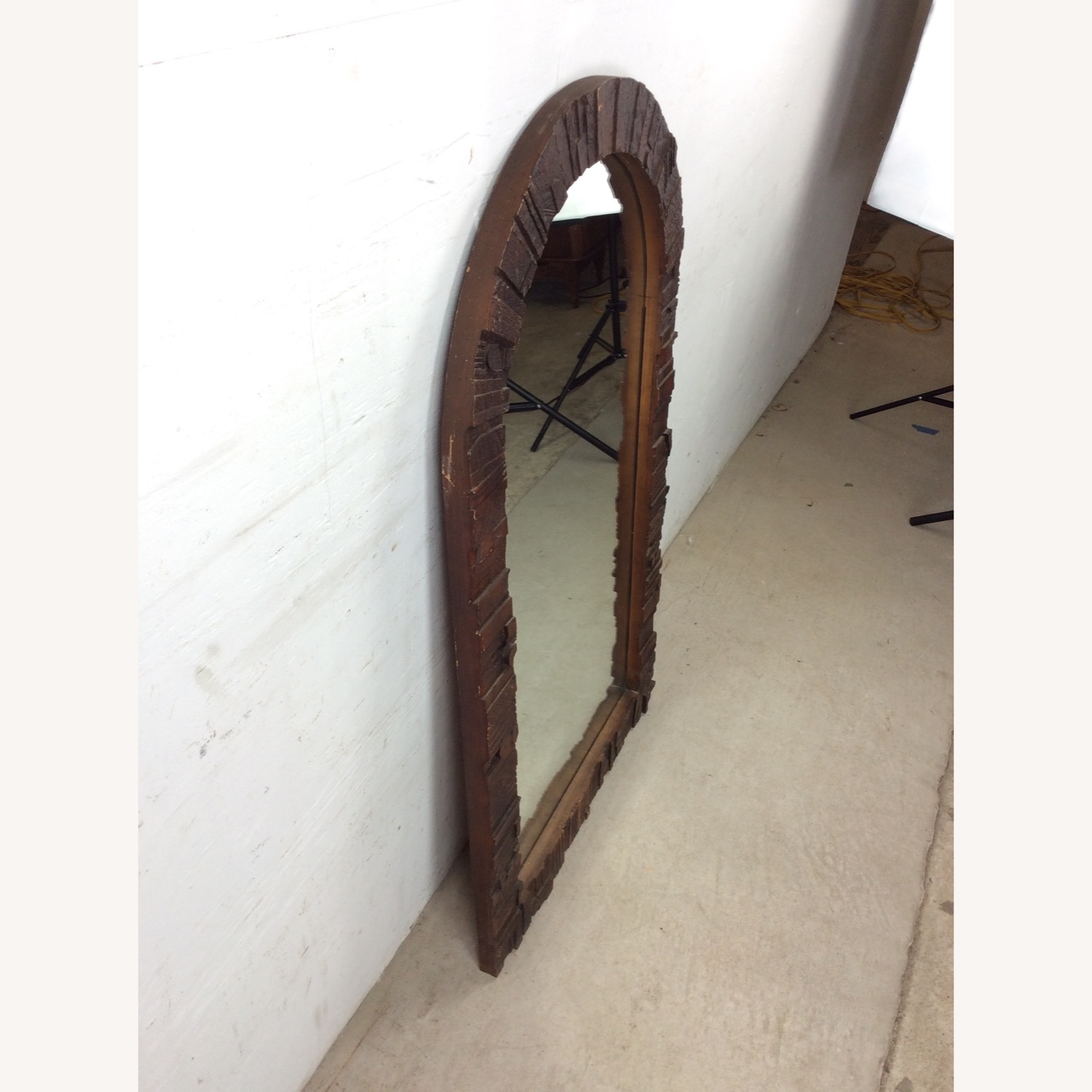MCM Arch Top Wall Mirror with Brutalist Frame - image-16