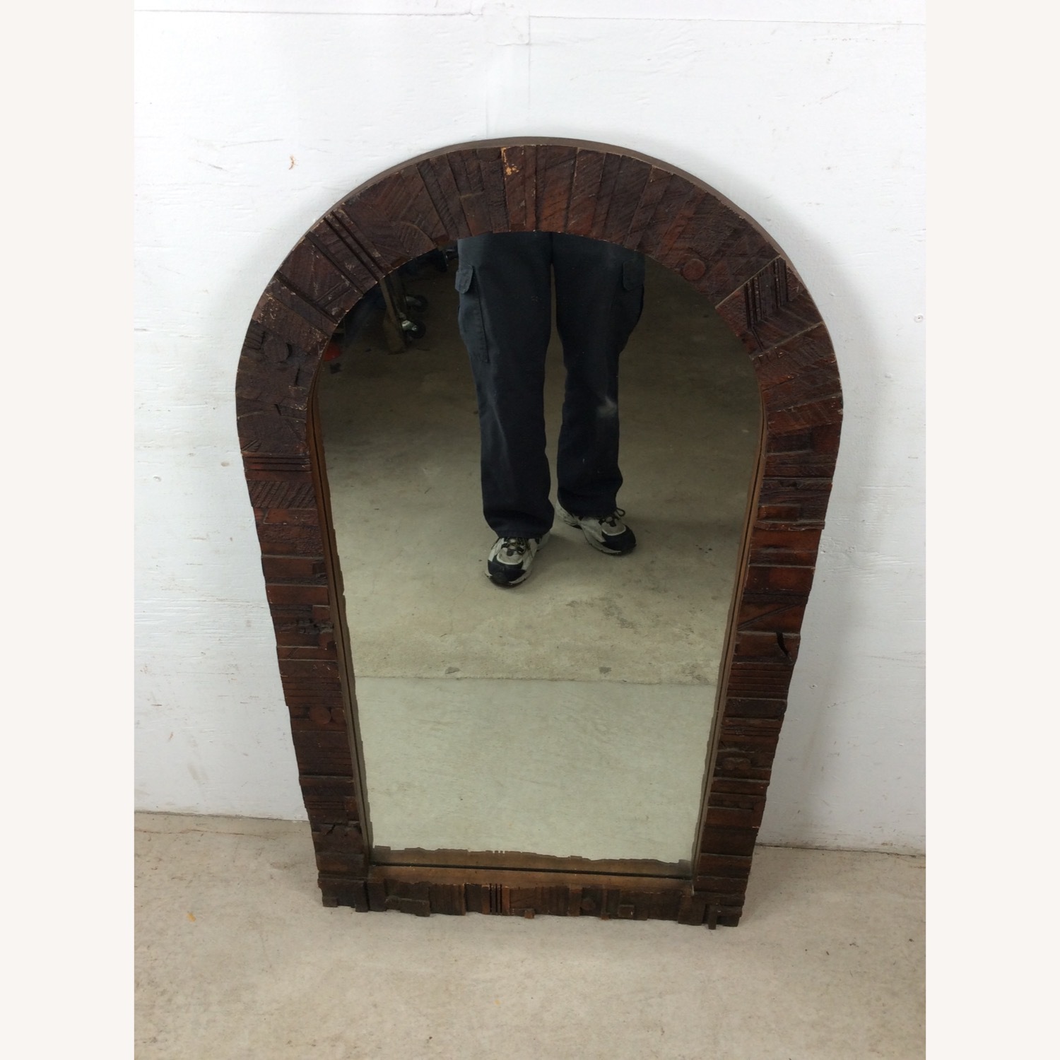 MCM Arch Top Wall Mirror with Brutalist Frame - image-3