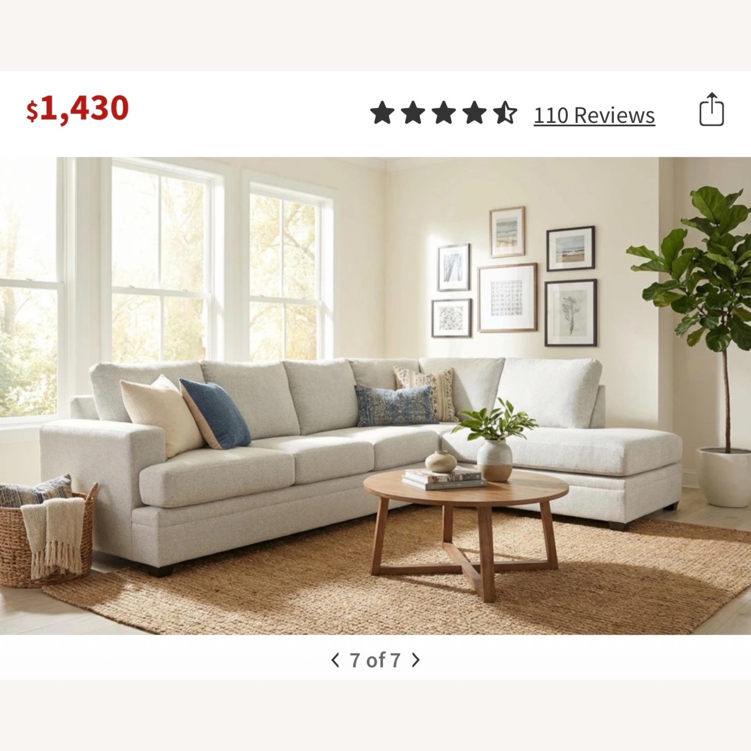 Living Spaces Zoeller Natural Fabric 3+ Piece Sectional - image-2