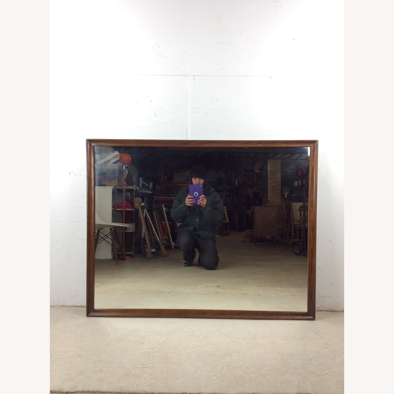 MCM Long Rectangular Wall Mirror with Walnut Frame - image-2