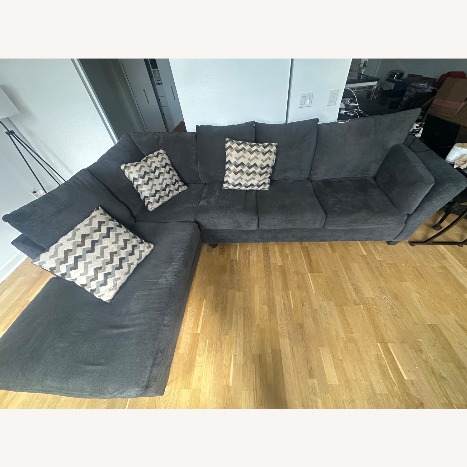 Dark Gray Fabric 3+ Piece Sectional - image-2