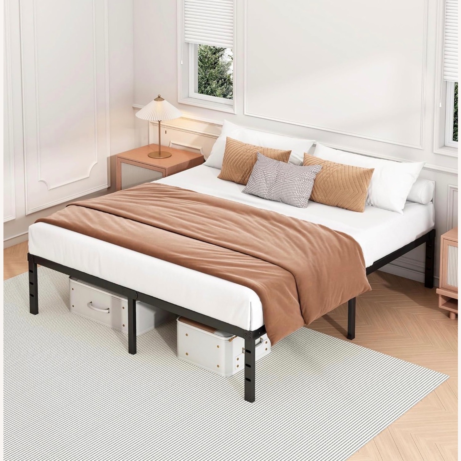 Black Metal Platform Queen Bedframe - image-3