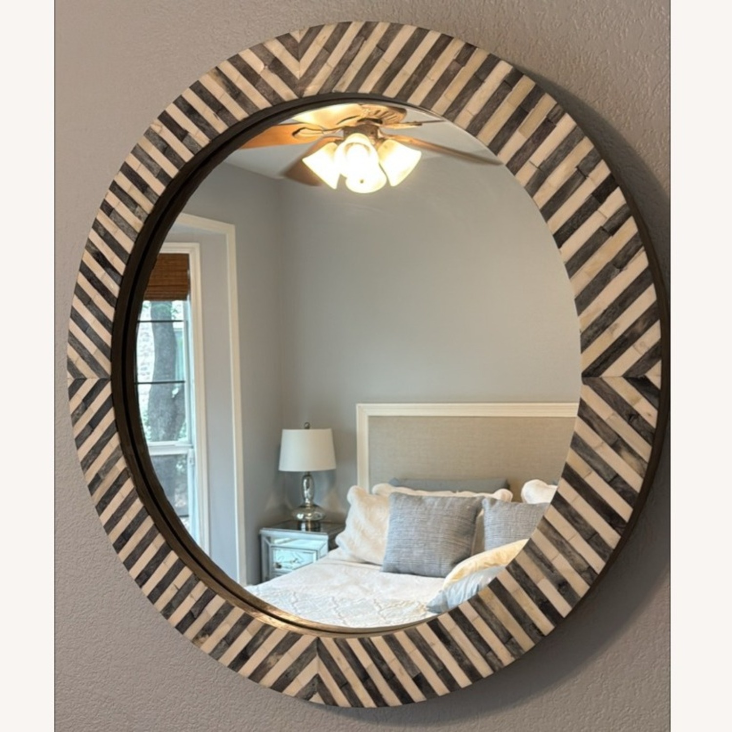 West Elm Parsons Grey Bone Inlay Round Wall Mirror - image-3
