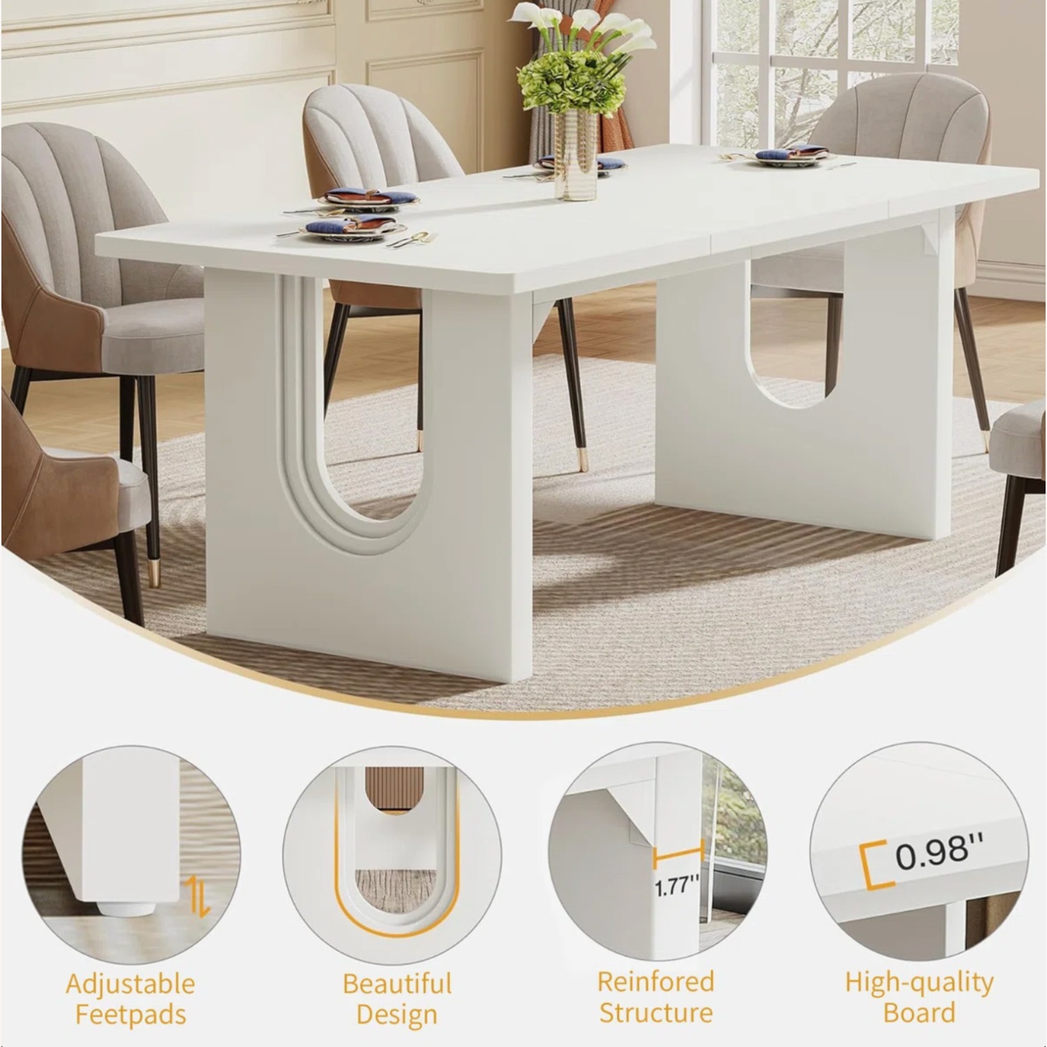 Tribesigns White Wood Dining Table - image-4
