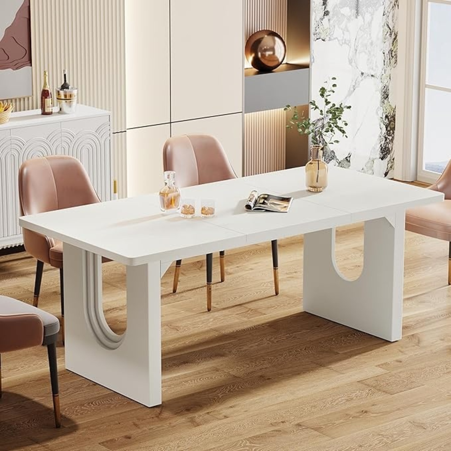 Tribesigns White Wood Dining Table - image-6