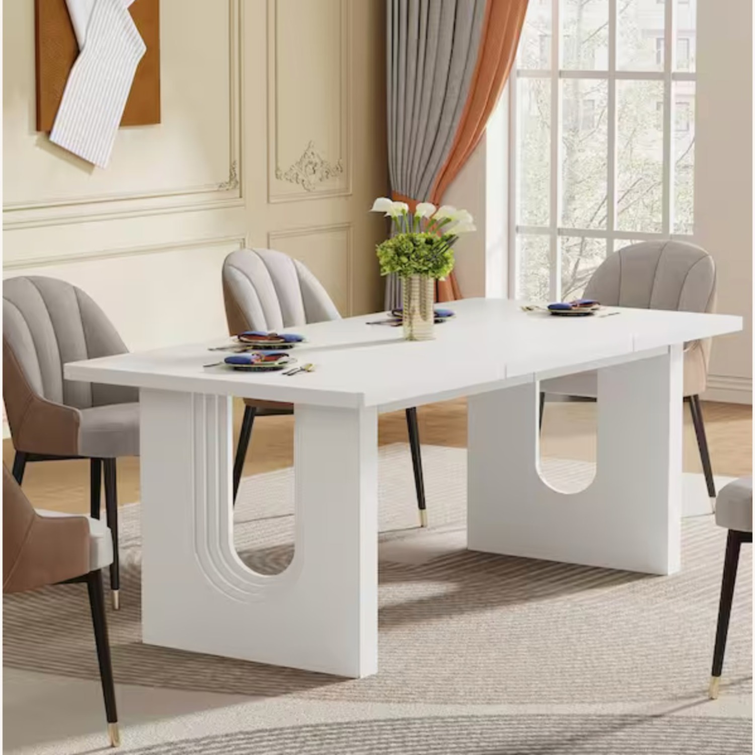 Tribesigns White Wood Dining Table - image-1