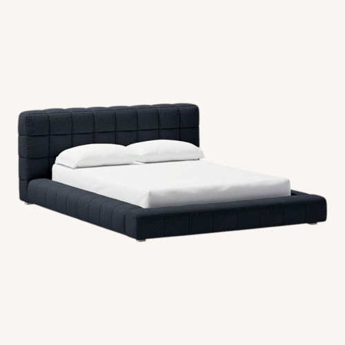 Used Pottery Barn Baldwin Blue Fabric Queen Bed for sale on AptDeco