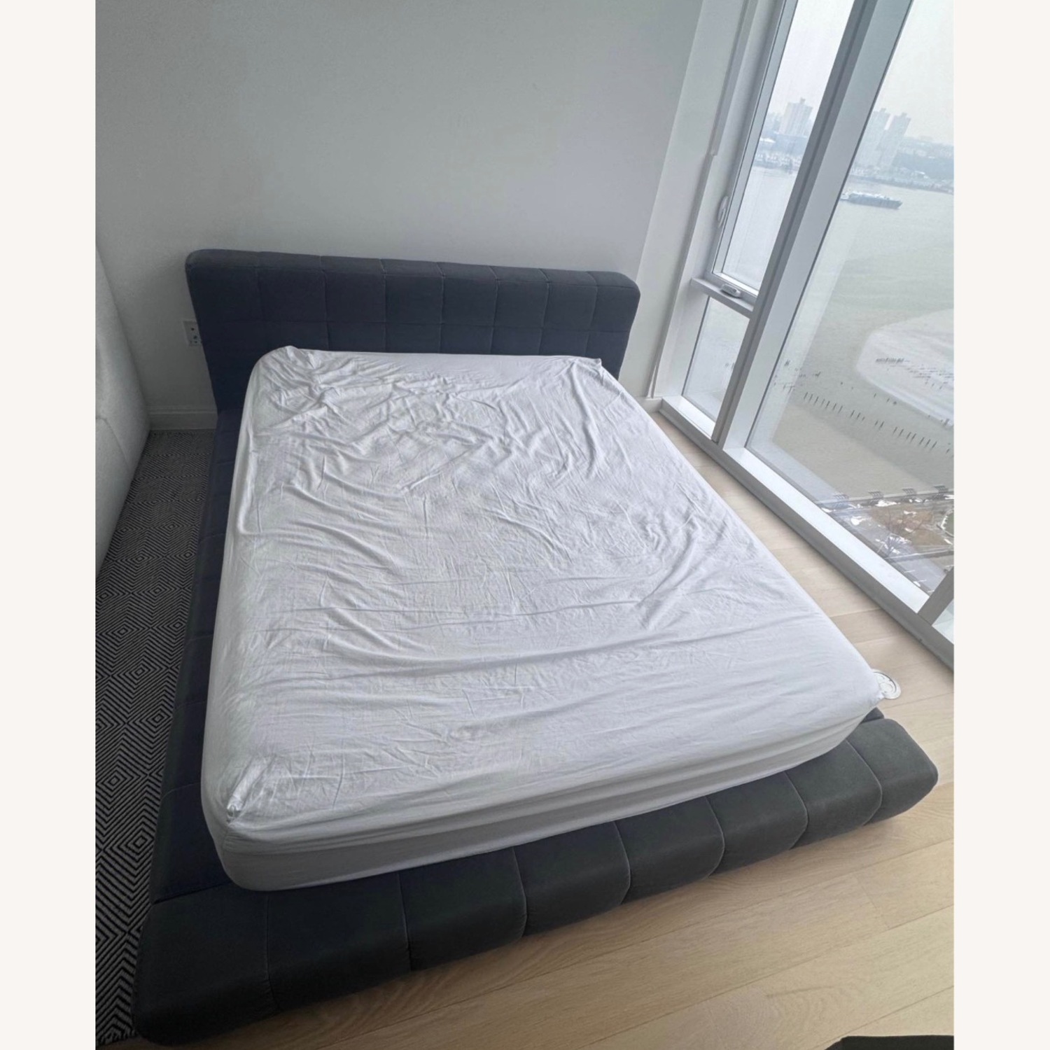 Pottery Barn Baldwin Blue Fabric Queen Bed - image-3