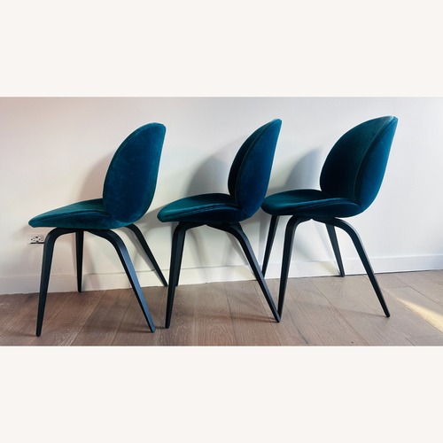 Used Gubi Beetle Velvet Dining Chairs/Black Oak Legs for sale on AptDeco